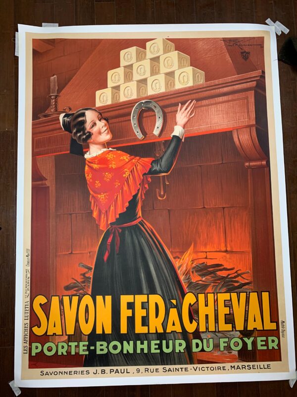 Savon Fer A Cheval - Art by Henry le Monnier (1931) 47" x 63" French Advertising Poster LB