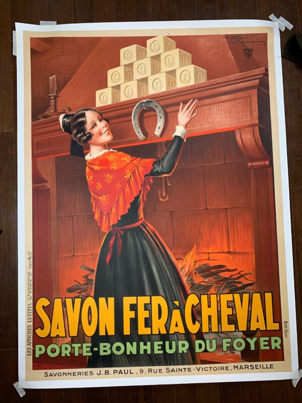 Savon Fer A Cheval - Art by Henry le Monnier (1931) 47" x 63" French Advertising Poster LB - Image 3