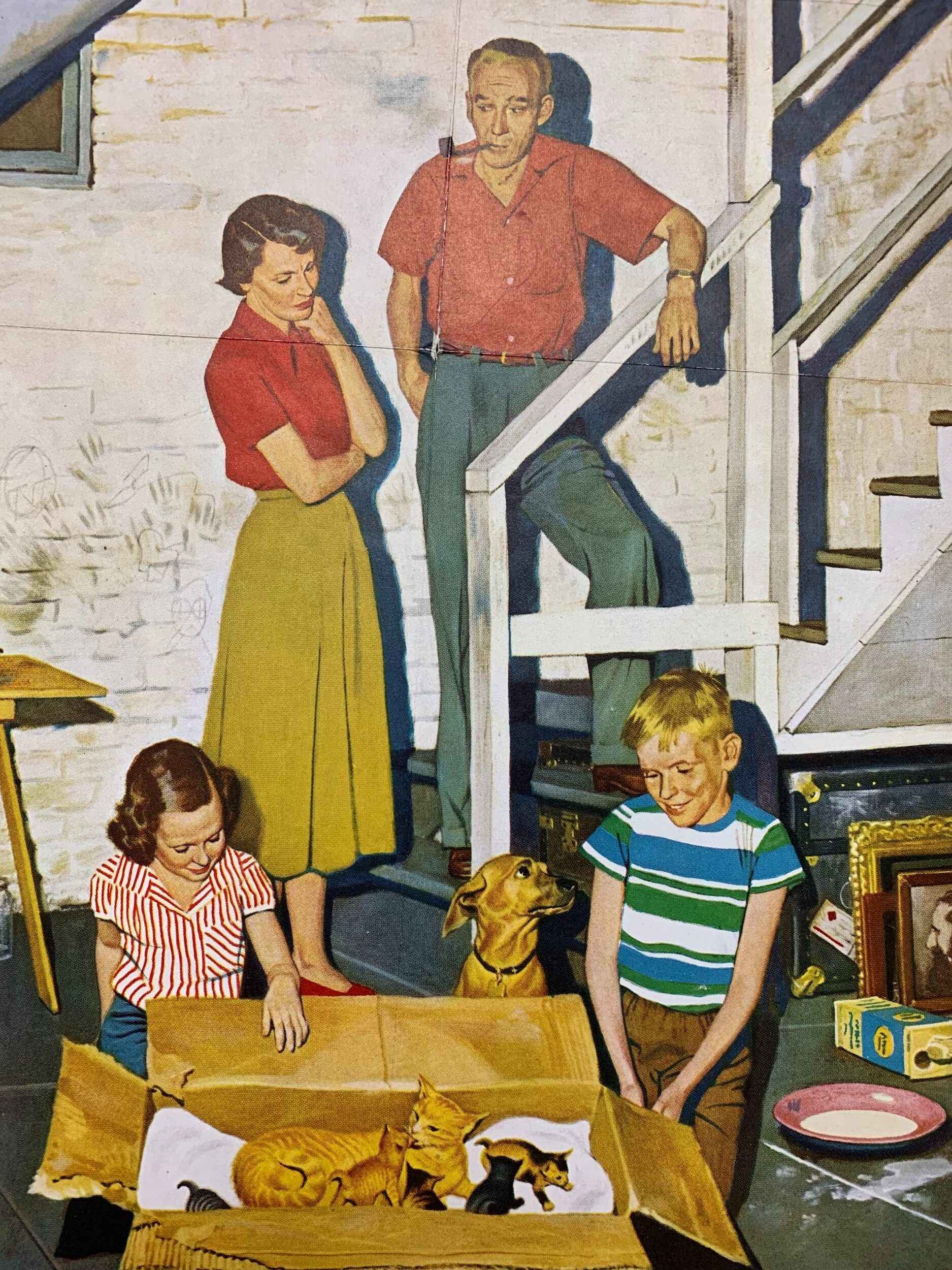 22x28 1955 Newstand Poster Saturday Evening Post - Art By John Falter kittens In The Basement - Image 4