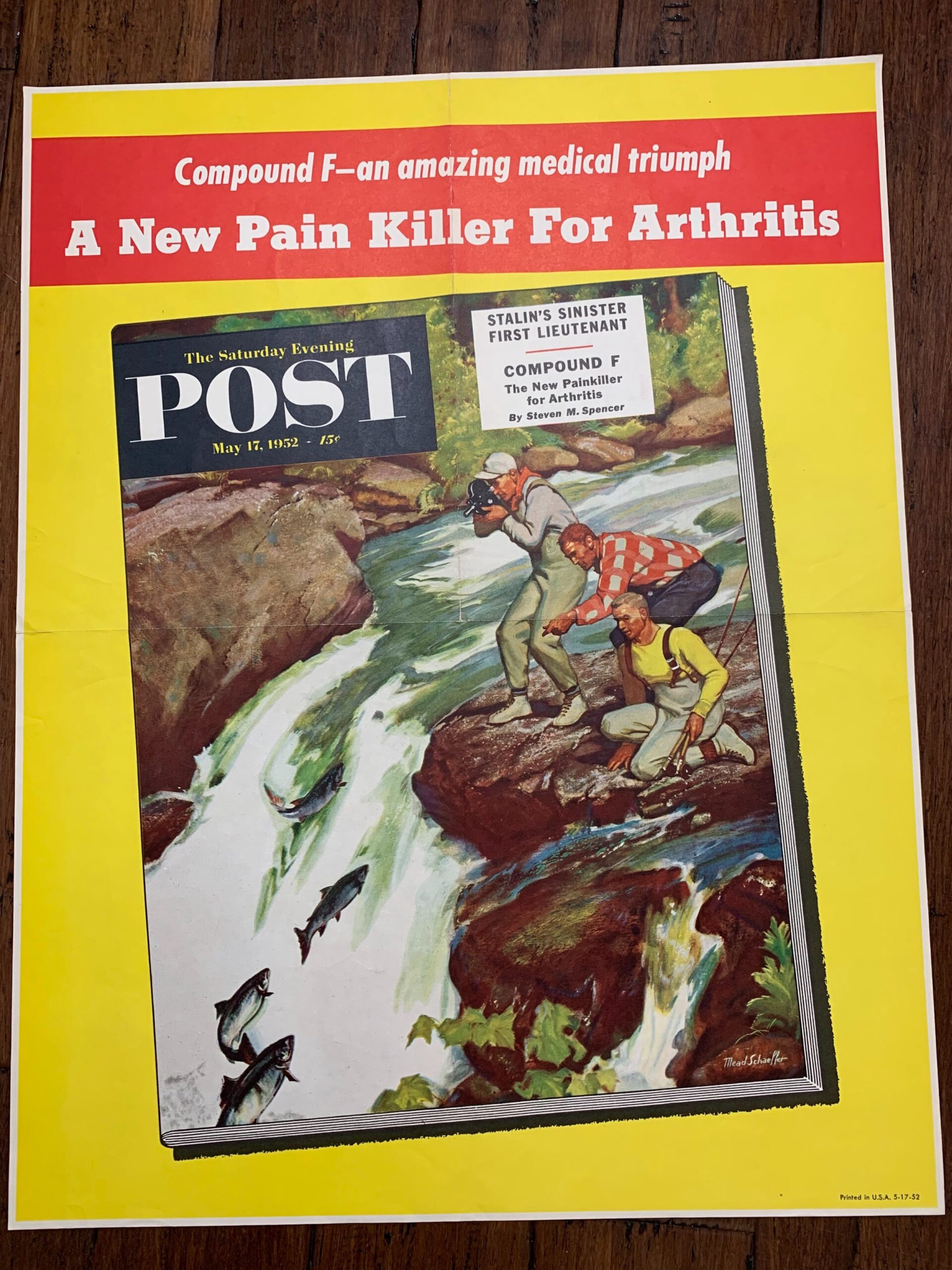 22x28 1952 Newstand Poster Saturday Evening Post - Art By Mead Schaeffer salmon Running Upstream