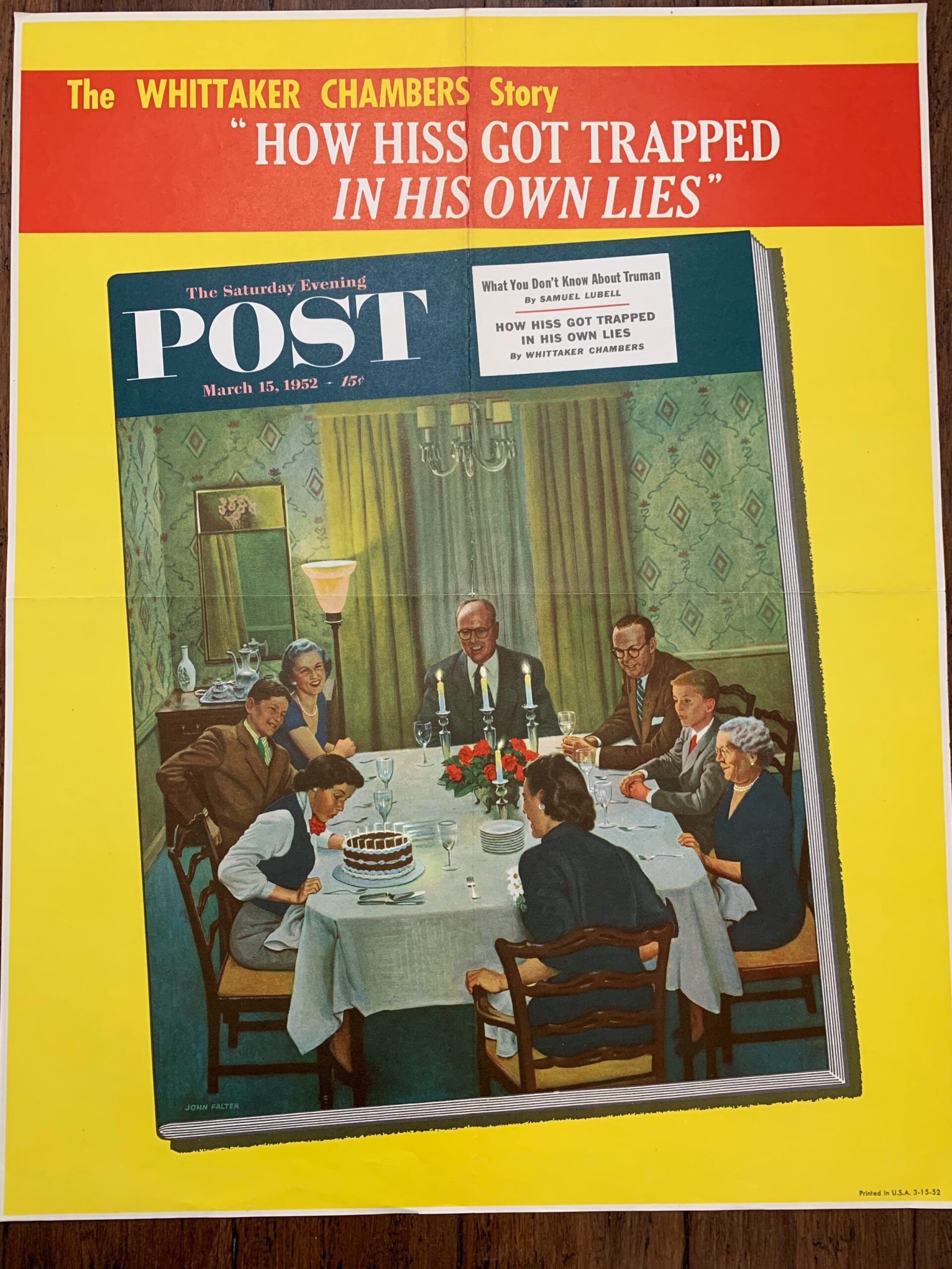 22x28 1952 Newstand Poster Saturday Evening Post - Art By John Falter family Birthday Party