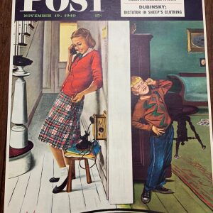 22x28 1949 Newstand Poster Saturday Evening Post - Art By George Hughes eavesdropping On Sis