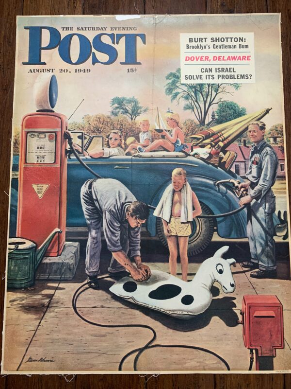 22x28 1949 Newstand Poster Saturday Evening Post - Art By Stevan Dohanos inflating Beach Toy