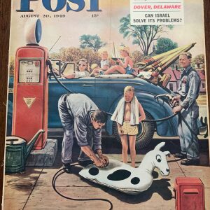 22x28 1949 Newstand Poster Saturday Evening Post - Art By Stevan Dohanos inflating Beach Toy