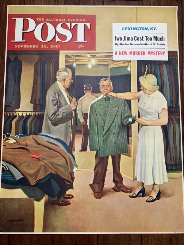 22x28 1948 Newstand Poster Saturday Evening Post - Art By John Falter choosing A New Suit