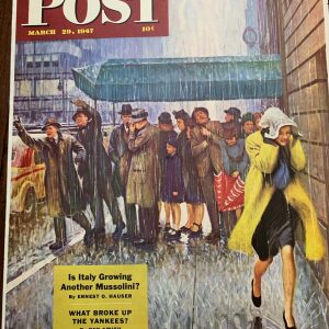 22x28 1947 Newstand Poster Saturday Evening Post - Art By John Falter rainy Wait For A Cab
