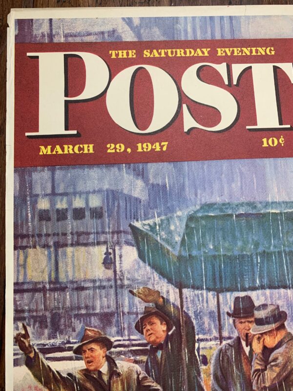 22x28 1947 Newstand Poster Saturday Evening Post - Art By John Falter rainy Wait For A Cab - Image 2