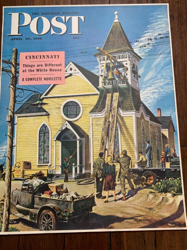 22x28 1946 Newstand Poster Saturday Evening Post - Art By E. Melbourne Brindle church Belfry Repair