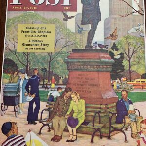 22x28 1945 Newstand Poster Saturday Evening Post - Art By Mead Schaeffer romance Under Shakespeare’s Statue