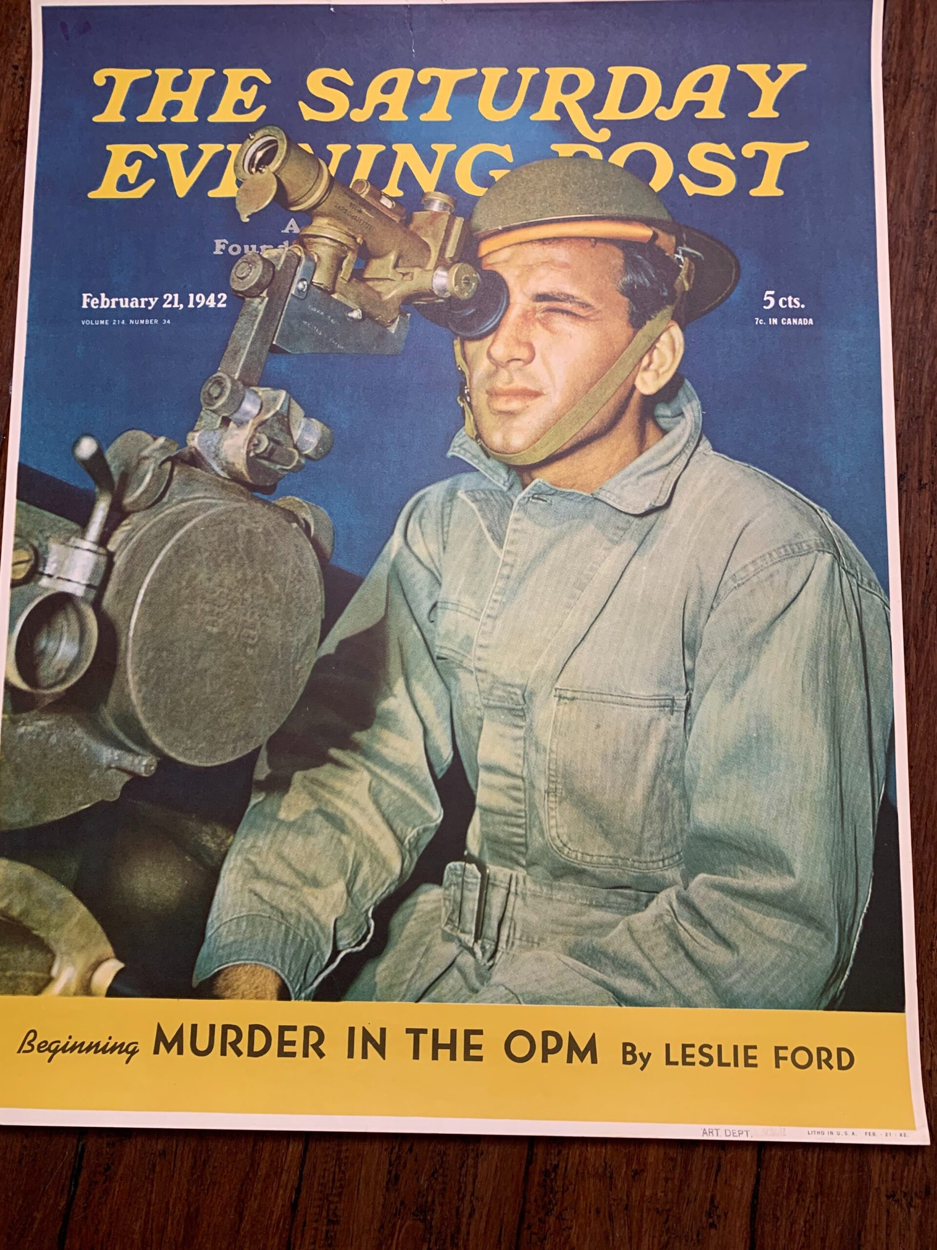 22x28 1942 Newstand Poster Saturday Evening Post - Art By Rudy Arnold soldier Looking Through Rangefinder