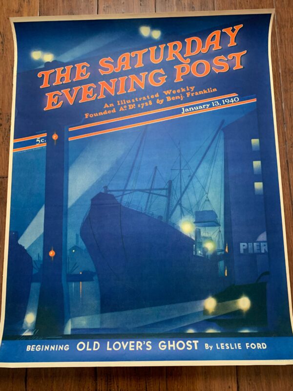 22x28 1940 Newstand Poster Saturday Evening Post - Art By Ski Weld nighttime In Port