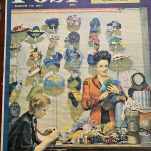 22x28 1945 Newstand Poster Saturday Evening Post - Art By John Falter millinery Shop - Card Backed