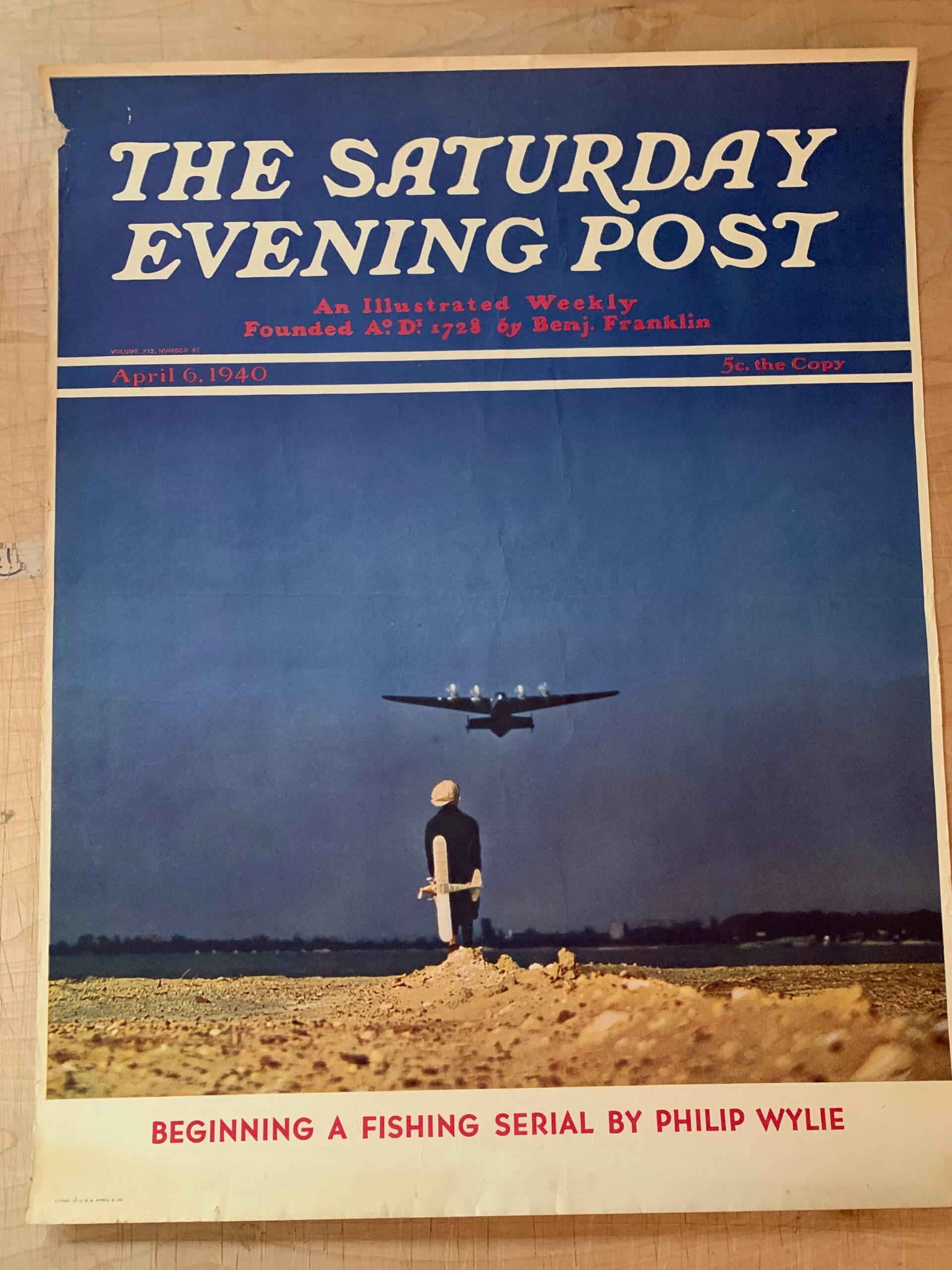 22x28 1940 Newstand Poster Saturday Evening Post - Art By Charles De Soria airplane Takeoff
