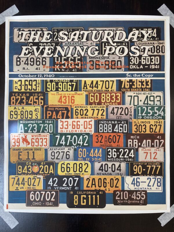 16x19 1939 Newstand Poster Saturday Evening Post - Art By H. Wilson Smith license Plates LB