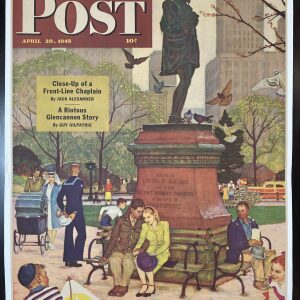 22x28 1945 Newstand Poster Saturday Evening Post - Art By Mead Schaeffer romance Under Shakespeare’s Statue LB