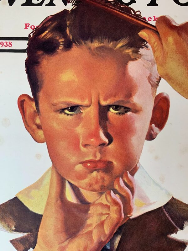 21.25x27.75 1938 Newstand Poster Saturday Evening Post - Art By Douglass Crockwell combing His Hair LB