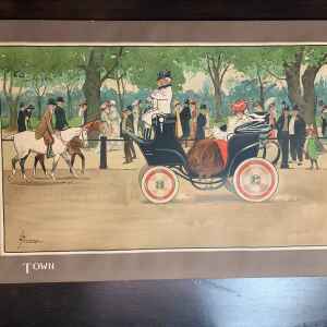 Town - Art by Thackeray (r.unk) 21.5 x 31.75 US Early Automobile Lithograph Poster