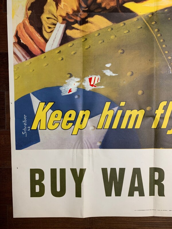 Keep Him Flying! - Schreiber (1942) 28.5 x 40 US War Bond Poster - Unused - Image 5