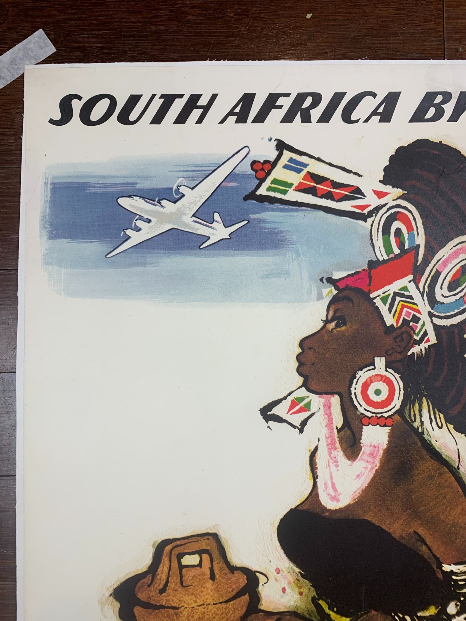 South Africa SAS Airlines - Art by Otto Nielsen (1954) 24.75 x 39.25 Swiss Travel Poster LB - Image 2