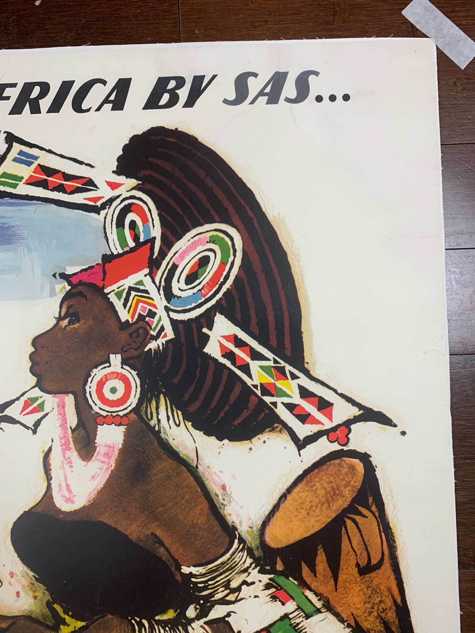 South Africa SAS Airlines - Art by Otto Nielsen (1954) 24.75 x 39.25 Swiss Travel Poster LB - Image 3