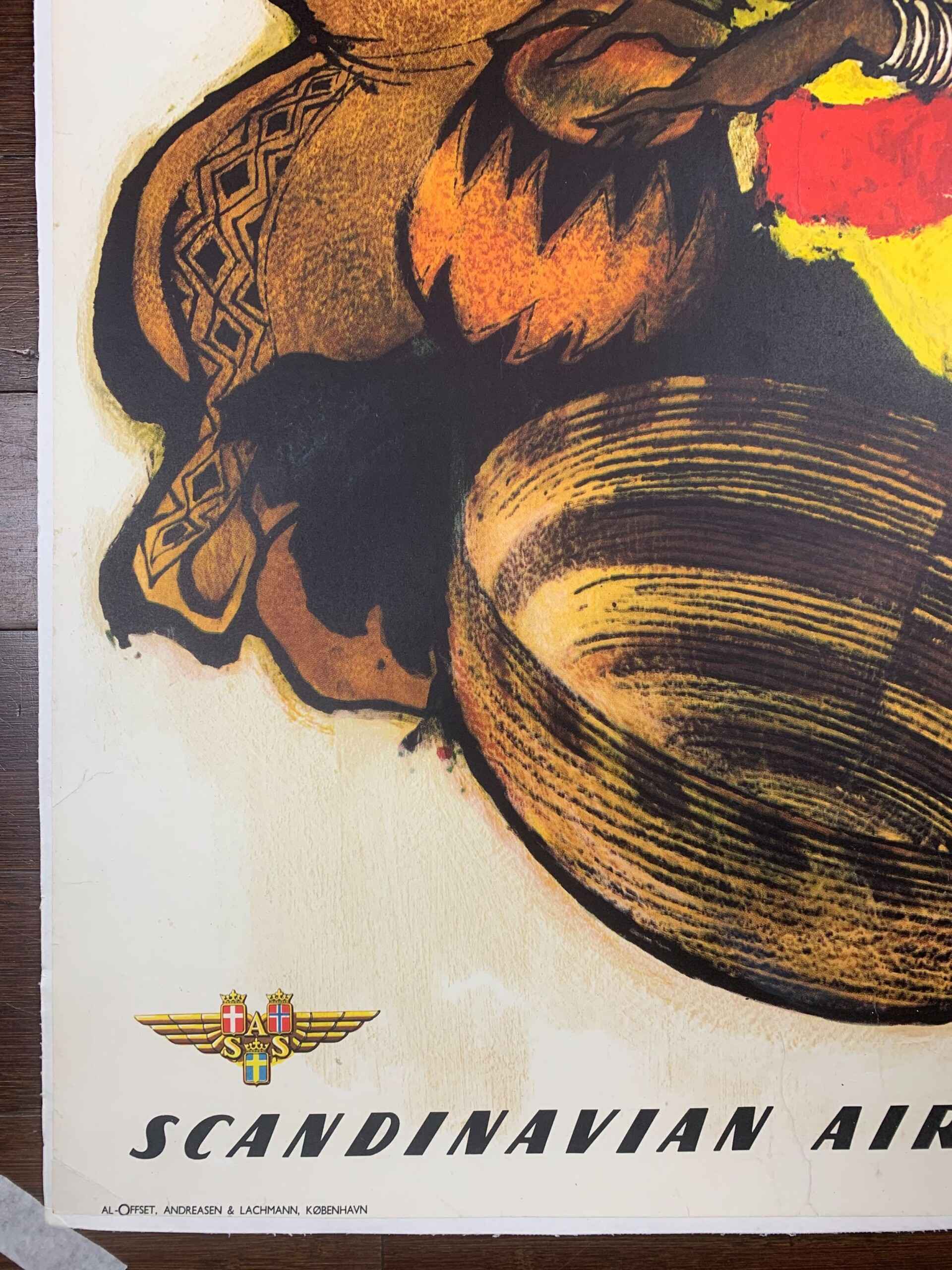 South Africa SAS Airlines - Art by Otto Nielsen (1954) 24.75 x 39.25 Swiss Travel Poster LB - Image 5