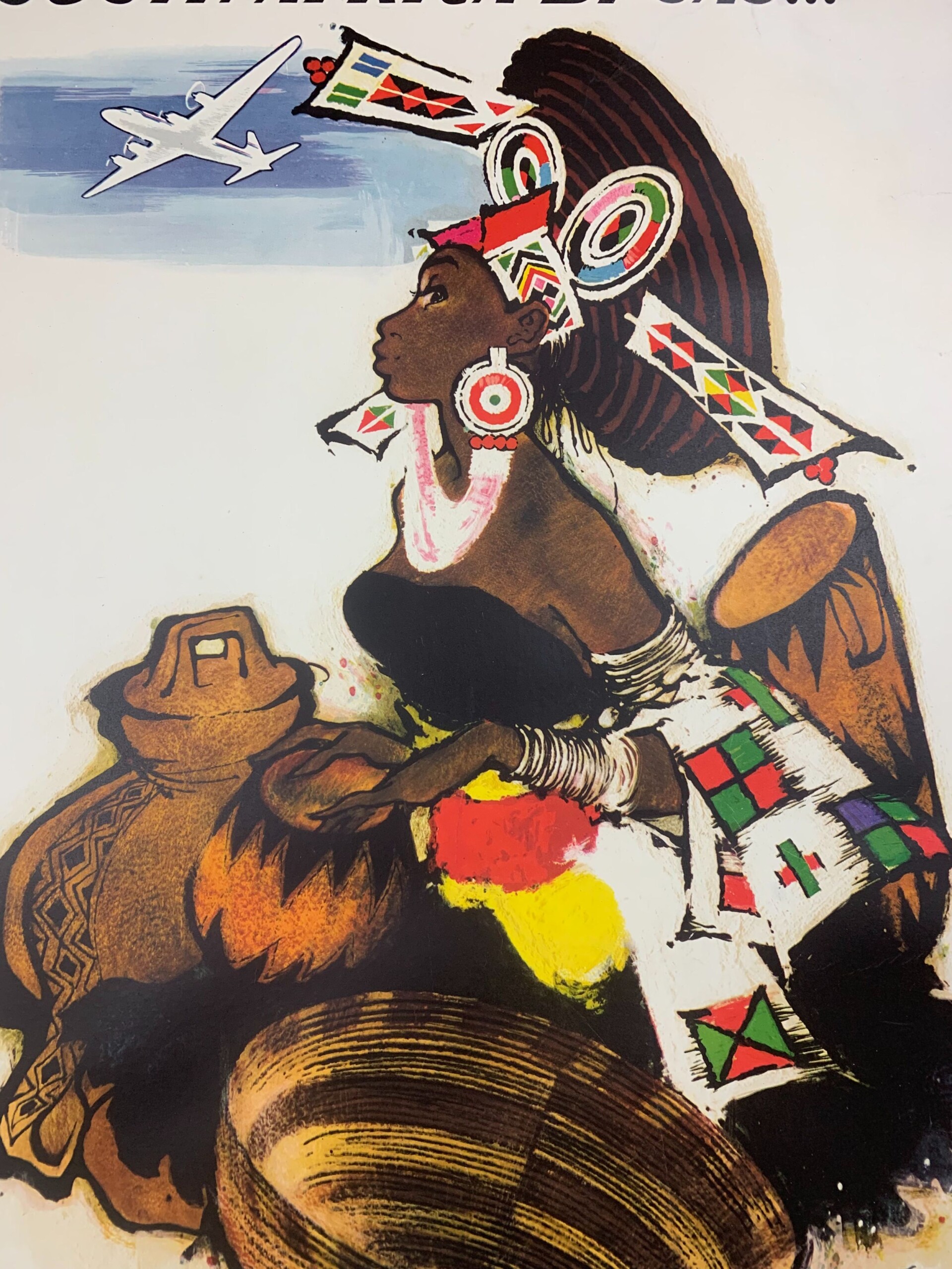 South Africa SAS Airlines - Art by Otto Nielsen (1954) 24.75 x 39.25 Swiss Travel Poster LB - Image 6