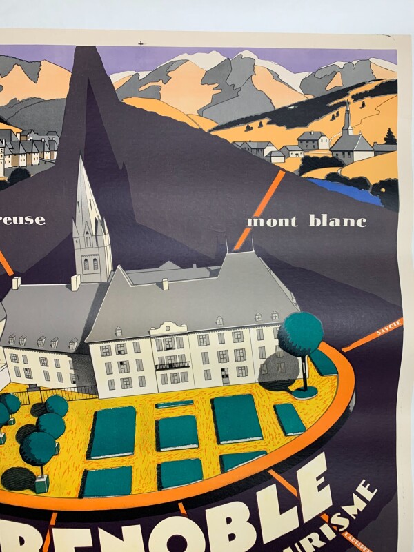 Grenoble PLM Railways - Art Maurice Barbey (1928) 30 x 42 French Litho Travel LB - Image 3