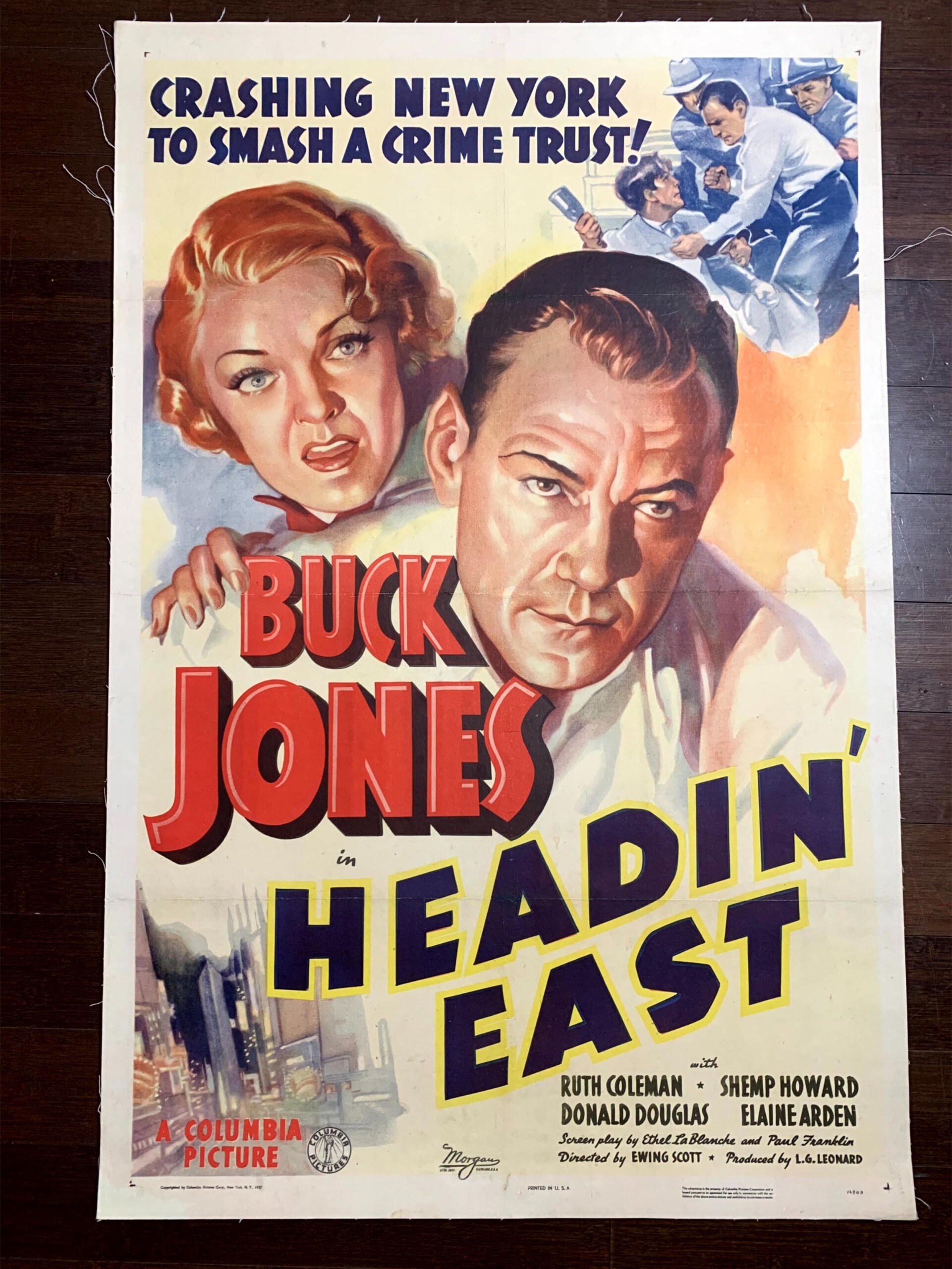 Headin' East - Buck Jones, Three Stooges (1937) US One Sheet Movie Poster LB