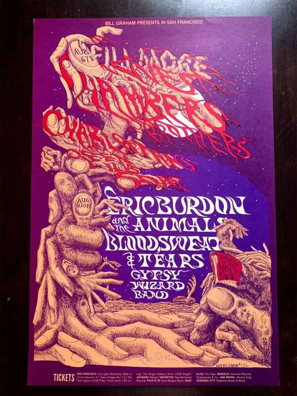 Eric Burdon & Animals 1st Printing (1968) 14x21 BG-132 US Music Poster (Exc. Cond)