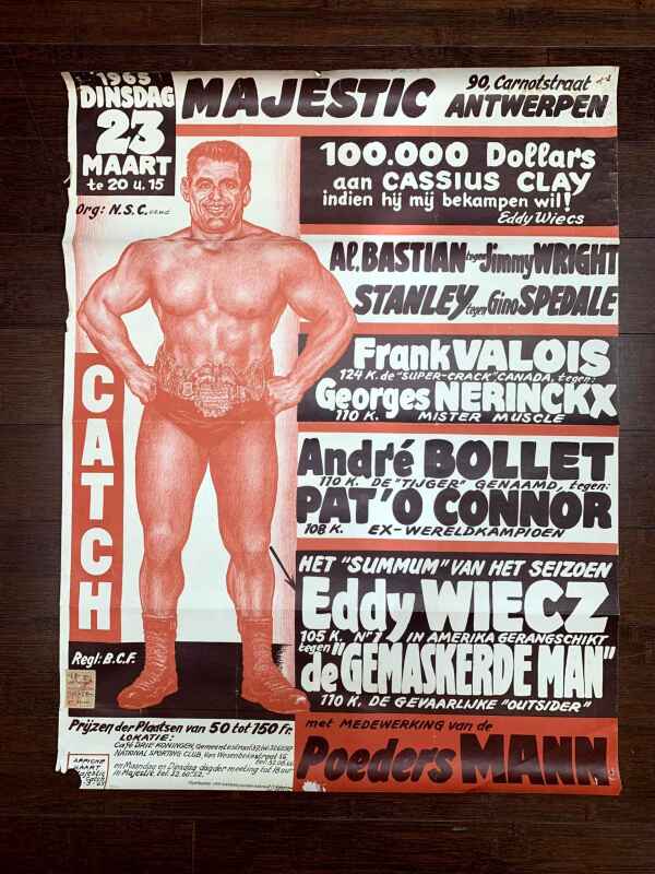 Catch Illustrated - Eddy Wiecz & Cassius Clay (1965) 21.5x26 Belgian Boxing Poster