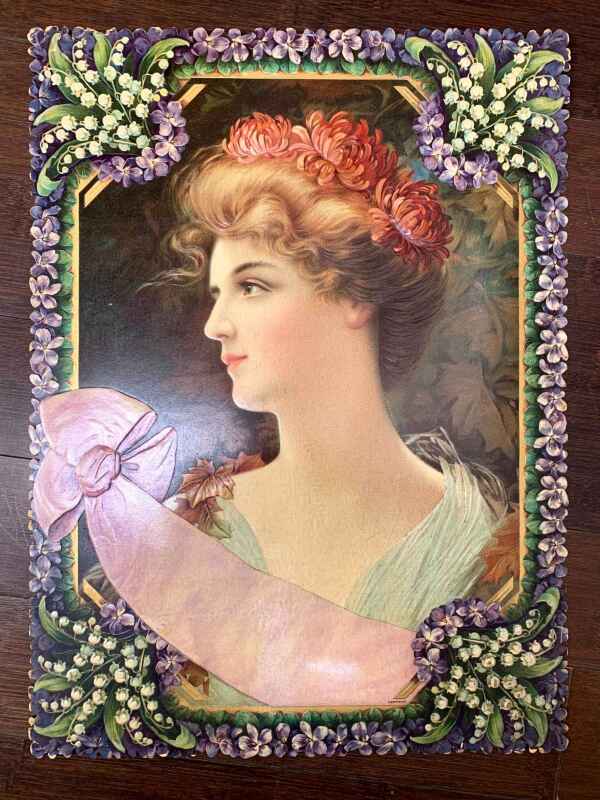 Victorian Embossed Lady (1910) 15x20 German Die-Cut Calendar