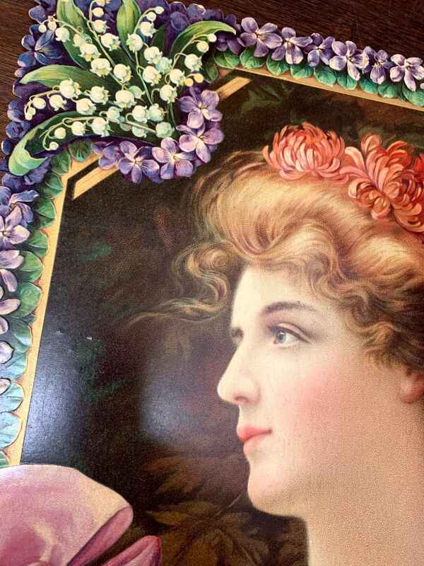 Victorian Embossed Lady (1910) 15x20 German Die-Cut Calendar - Image 2
