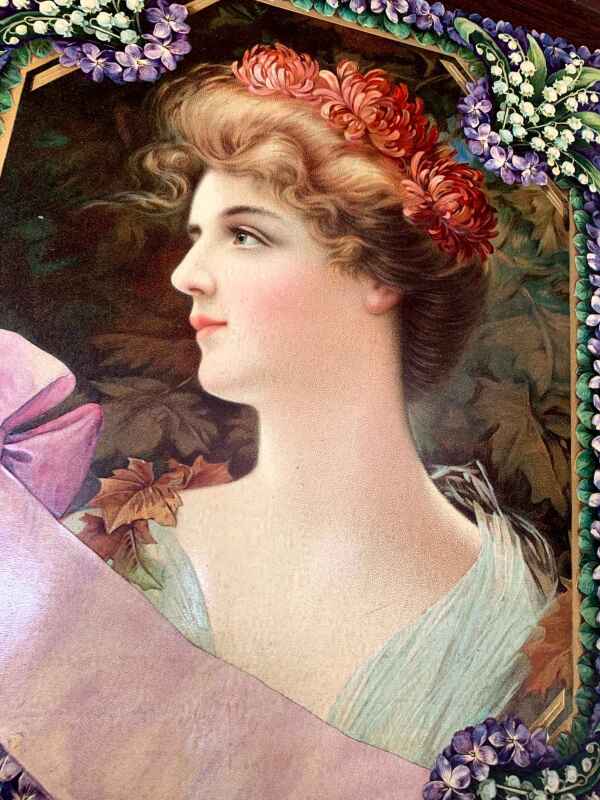 Victorian Embossed Lady (1910) 15x20 German Die-Cut Calendar - Image 5