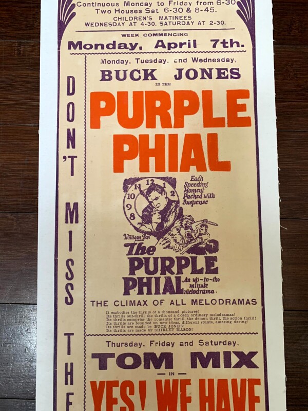 Purple Phial - Buck Jones (1910) 8.5x26 UK Movie Poster LB