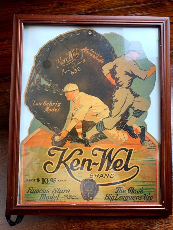 Ken-Wel Baseball Gloves - Lou Gehrig Model (1936) 12"x15" US Advertising Poster - Framed