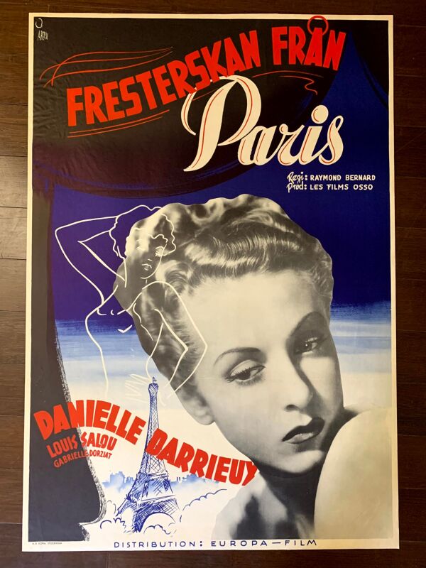 The Rage of Paris - Danielle Darrieux (1938) 27"x39" Swedish Movie Poster LB