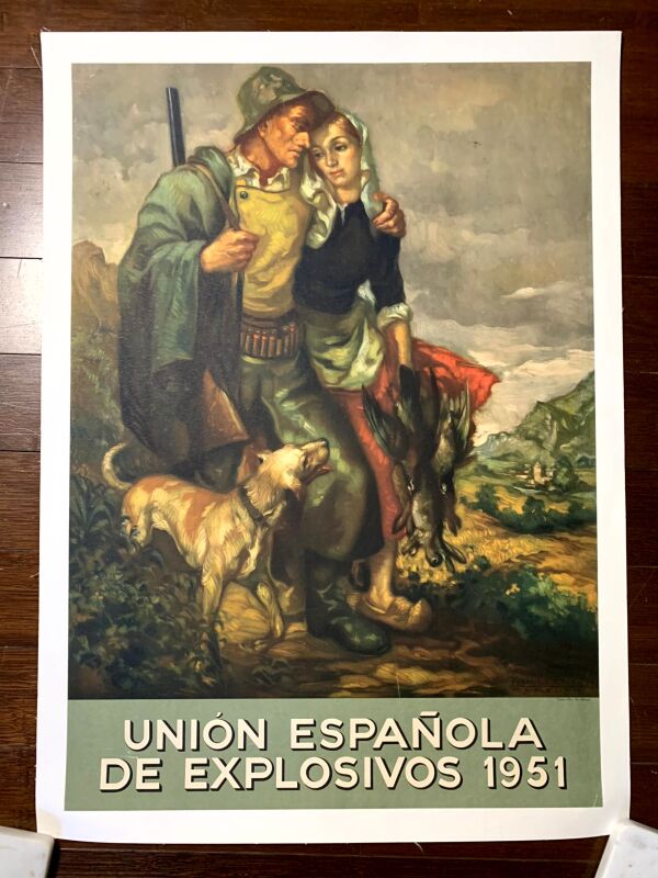 Union Espanola De Explosivos - Art by Francisco Ribera (1951) 20.5"x29" Spanish Francoism Poster LB