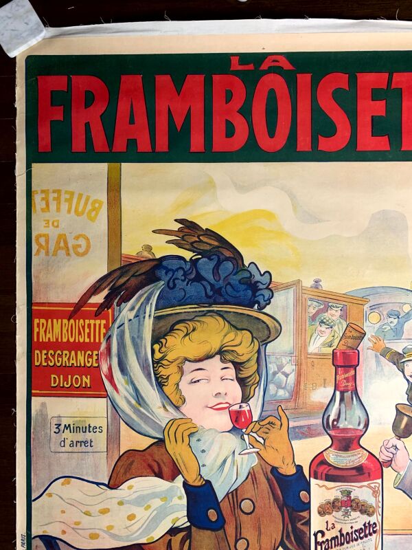 Framboisette - Art by Francisco Tamagno (1910) 44"x82.5" French Lithograph Advertising Poster LB - Image 2