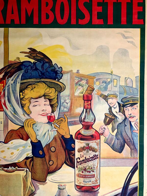 Framboisette - Art by Francisco Tamagno (1910) 44"x82.5" French Lithograph Advertising Poster LB - Image 3