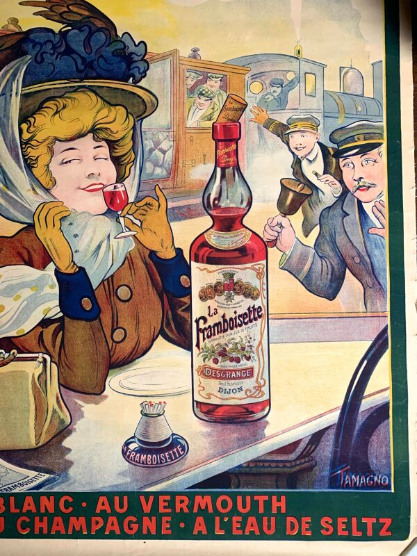 Framboisette - Art by Francisco Tamagno (1910) 44"x82.5" French Lithograph Advertising Poster LB - Image 4