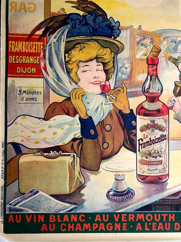 Framboisette - Art by Francisco Tamagno (1910) 44"x82.5" French Lithograph Advertising Poster LB - Image 5