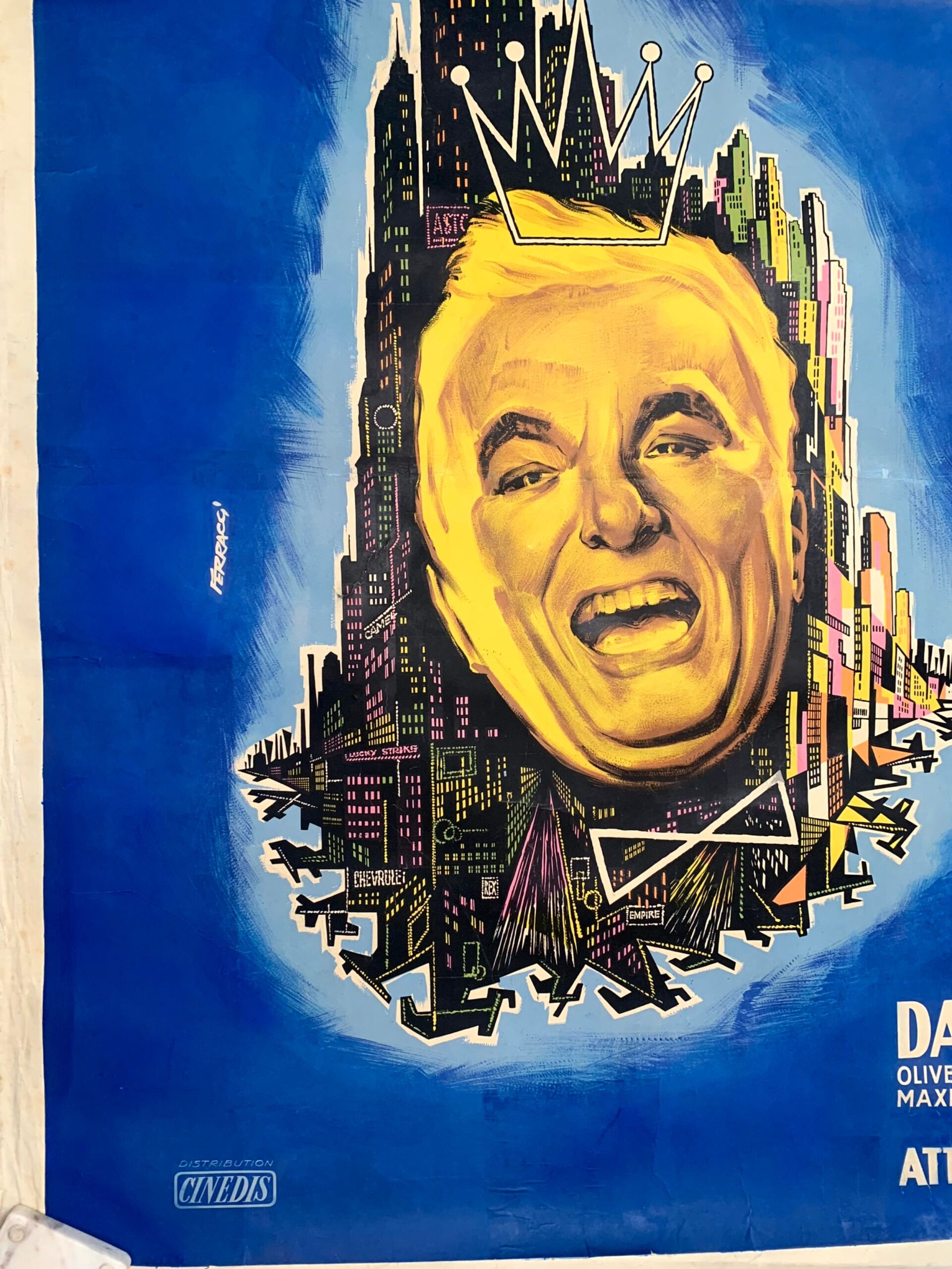 King in New York - Chaplin - Art by Ferracci (1957) 45.5"x61.5" French Movie Poster LB - Image 3