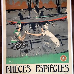 Nieces Espiegles - Art by Roberty - Rare (1912) 47"X63" French Movie Poster LB