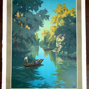Chemin de Fer - Le Marais - Art by Alo (1920) 29"X41.25" French Travel Poster LB
