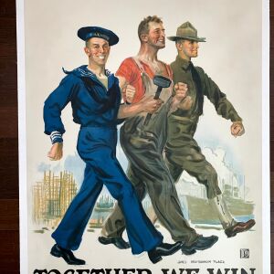 Together We Win - Art by James Flagg (1918) 28.75"X39.5" US Recruitment Poster LB