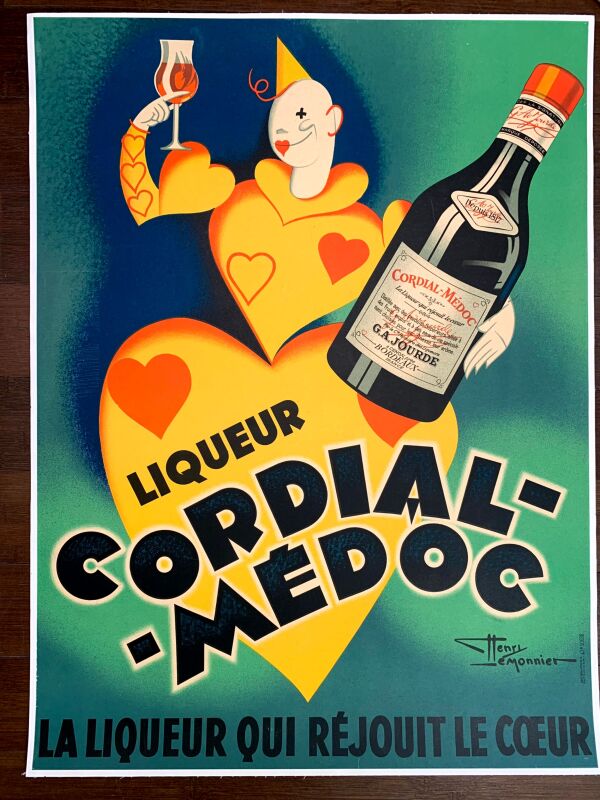 Cordial Medoc - Art by Henri LeMonnier (1936) 22.5"X30" French Advertising Poster LB