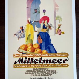 Mittelmeer - Art by Anton Ottomar (1929) 17.75"X27" German Advertising Poster LB