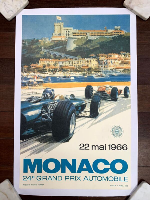 Monaco 24th Grand Prix - Art by Michael Turner (1966) 15.5"X24.5" Monaco Travel Poster LB