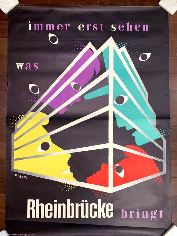 Rheinbrucke - Art by Celestino Piatti (1941) 30"X39.5" German Advertising Poster