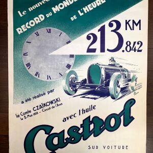 Bugatti Castrol - Art by Jean Pillod (1924) 23.25"X31.5" French Advertising Poster